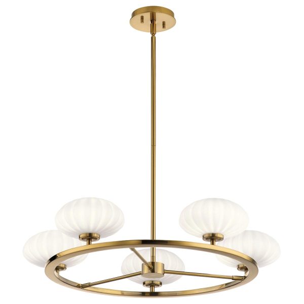 Quintiesse Pim modern 5 light bathroom chandelier in fox gold on white background