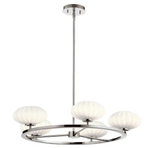 Quintiesse Pim modern 5 light bathroom chandelier in polished chrome on white background