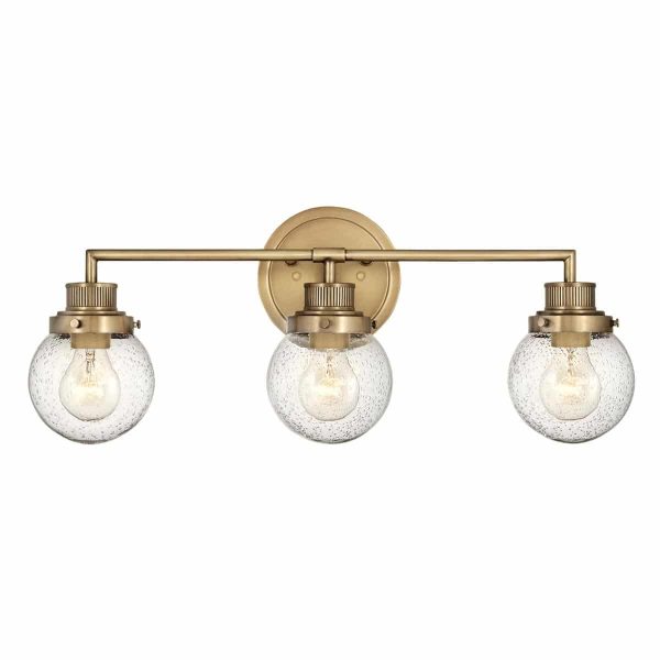 Quintiesse Poppy 3 lamp bathroom mirror light in heritage brass on white background