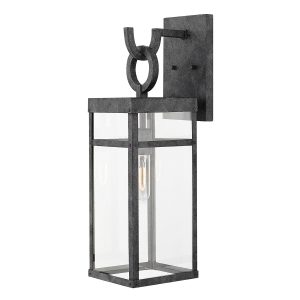 Quintiesse Porter industrial style large outdoor wall lantern in aged zinc main image