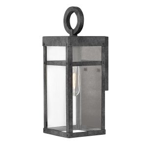 Porter industrial style small outdoor wall lantern in aged zinc main image