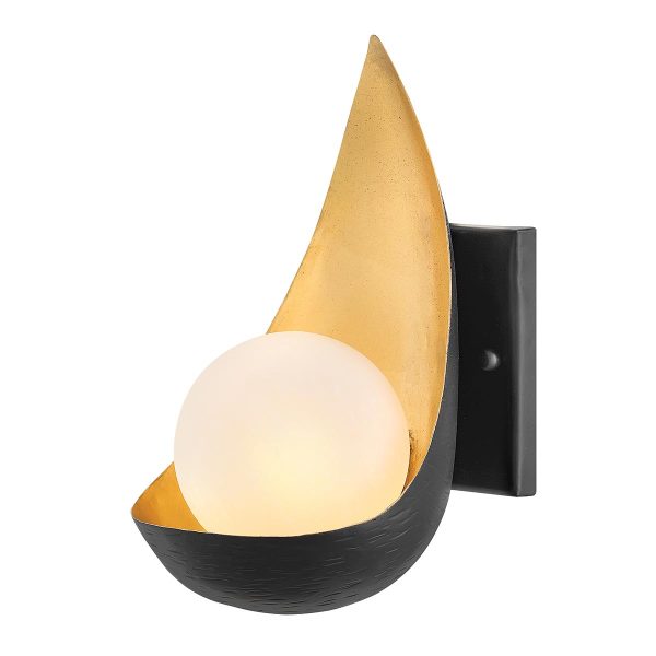 Quintiesse Ren matte black & gold 1 lamp designer wall light with glass globe shade main image