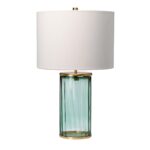 Reno Ribbed Green Glass 1 Light Table Lamp Aged Brass Cream Shade