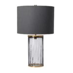 Reno Ribbed Smoked Glass 1 Light Table Lamp Aged Brass Grey Shade