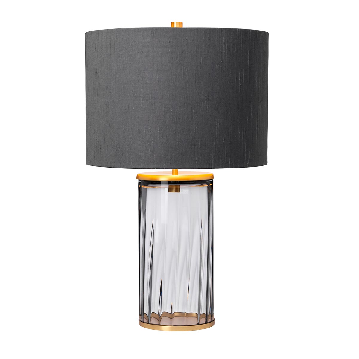 Reno Ribbed Smoked Glass 1 Light Table Lamp Aged Brass Grey Shade