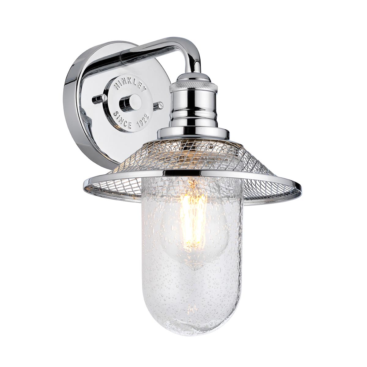 Rigby Retro 1 Lamp Chrome Bathroom Wall Light Seeded Glass Shade