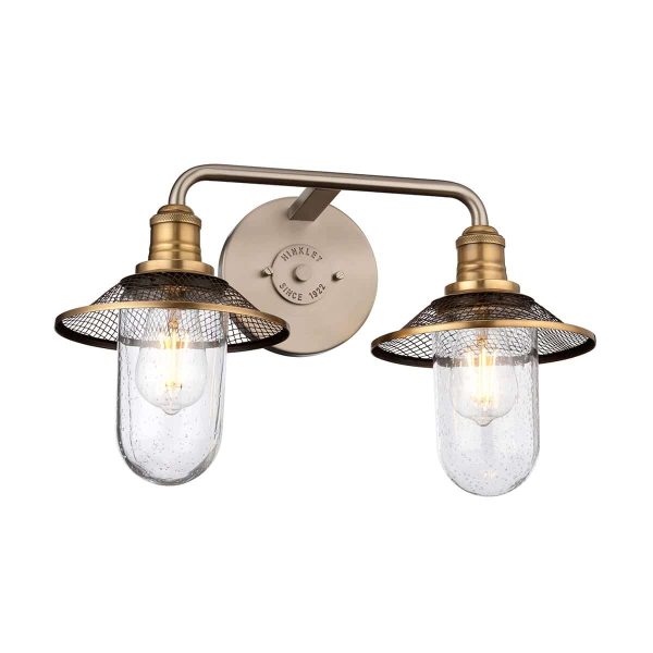 Quintiesse Rigby 2 lamp antique nickel bathroom wall light with seeded glass shades main image