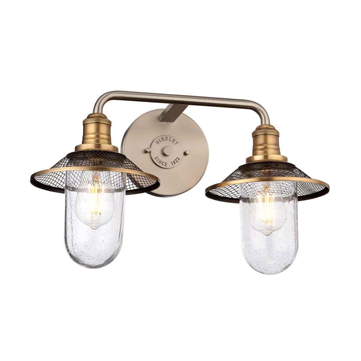 Rigby Retro 2 Lamp Antique Nickel Bathroom Wall Light Seeded Glass