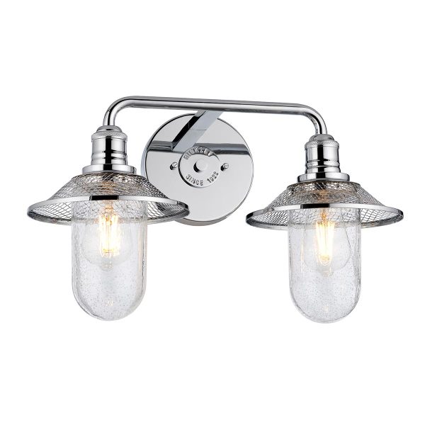 Quintiesse Rigby 2 lamp polished chrome bathroom wall light with seeded glass shades main image