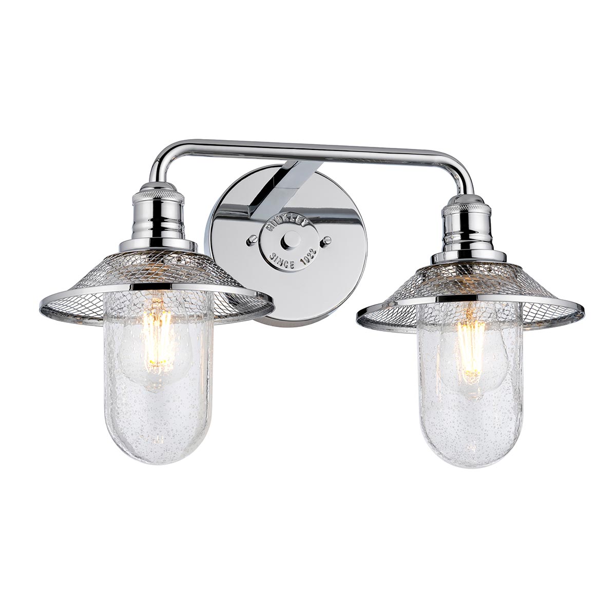 Rigby Retro 2 Lamp Chrome Bathroom Wall Light Seeded Glass Shades