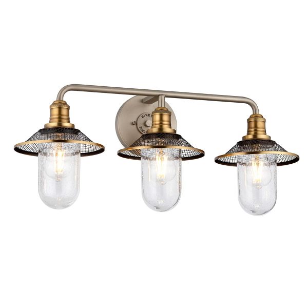 Quintiesse Rigby 3 lamp antique nickel bathroom mirror light with seeded glass shades main image