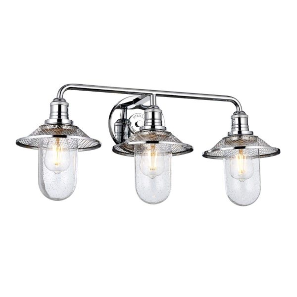 Quintiesse Rigby 3 lamp polished chrome bathroom mirror light with seeded glass shades main image