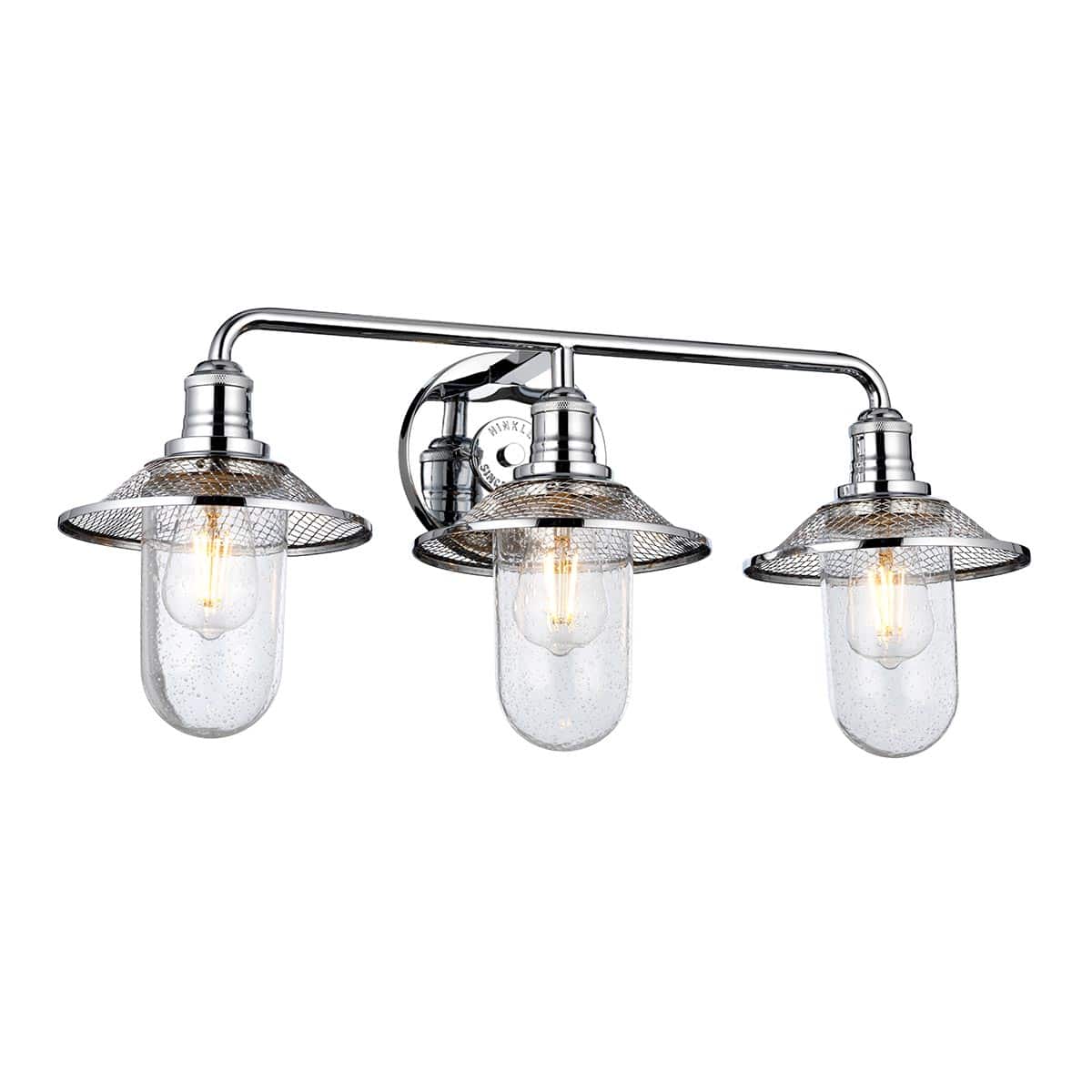 Rigby Retro 3 Lamp Chrome Bathroom Mirror Light Seeded Glass Shades