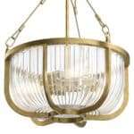 Quintiesse Roux Stunning 3 Light Pendant Natural Brass Ribbed Glass
