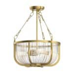 Quintiesse Roux Stunning 3 Light Pendant Natural Brass Ribbed Glass
