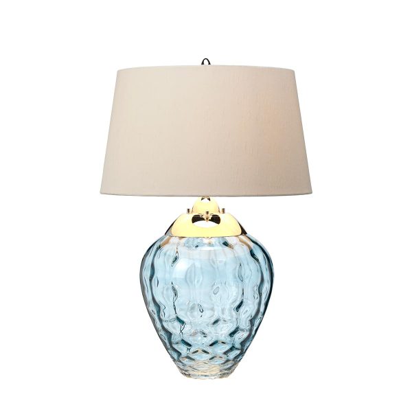 Quintiesse Samara textured blue glass 2 light table lamp main image