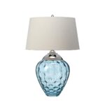 Samara Textured Blue Glass 2 Light Table Lamp Taupe Faux Silk Shade