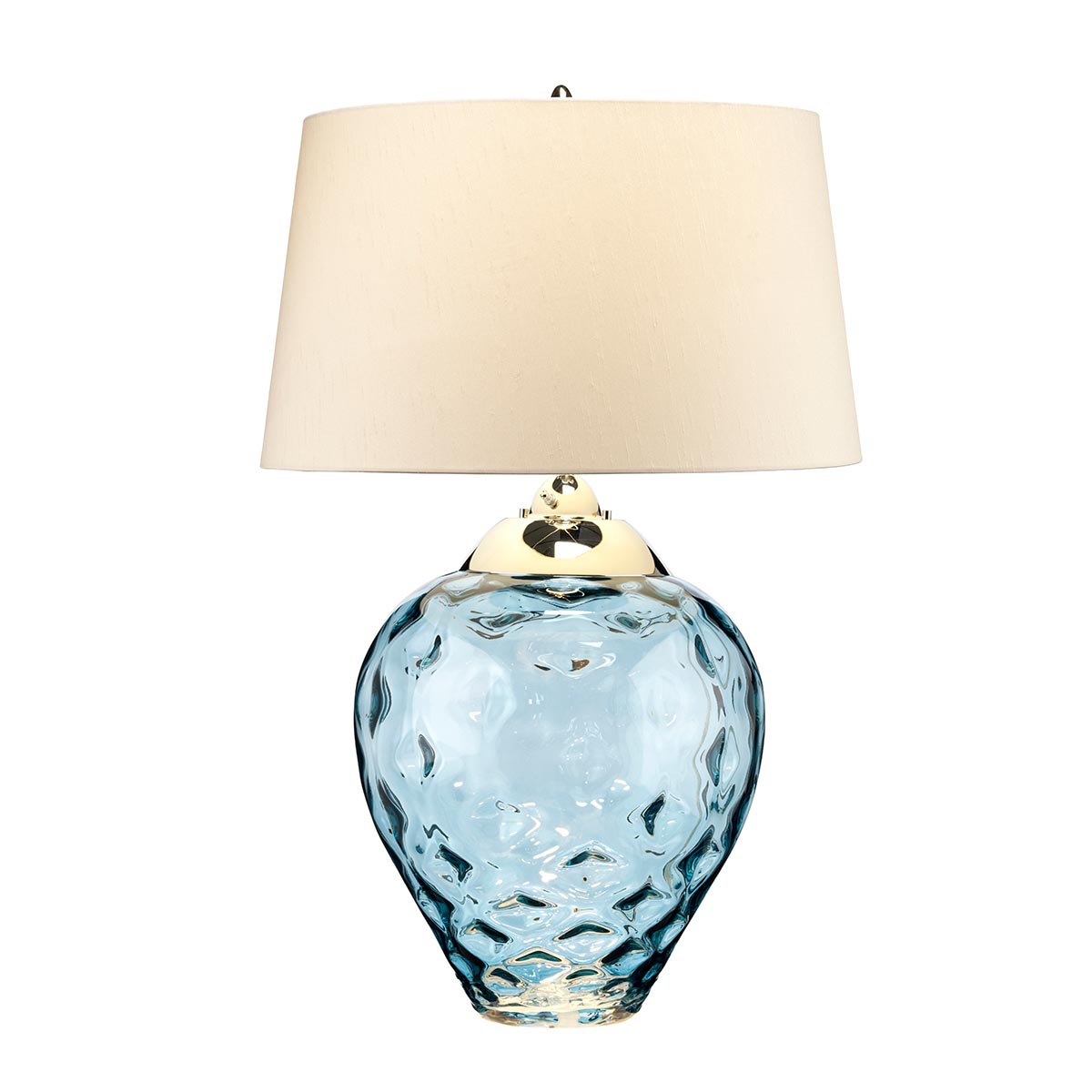 Samara Large Blue Glass 2 Light Table Lamp Taupe Faux Silk Shade