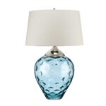 Samara Large Blue Glass 2 Light Table Lamp Taupe Faux Silk Shade
