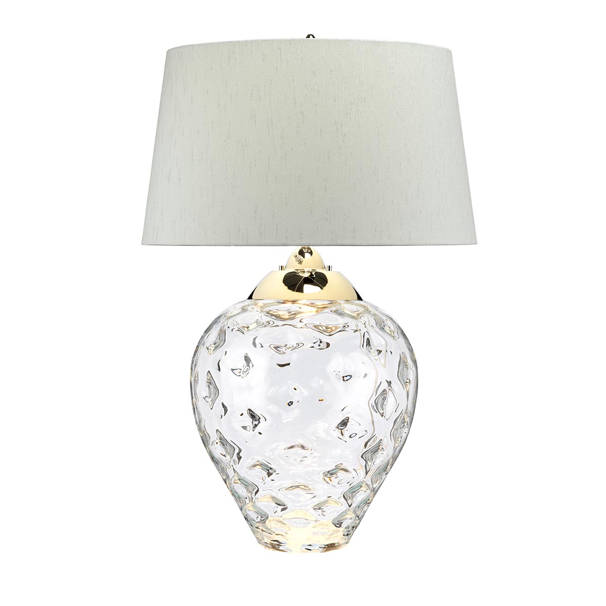 Samara Large Clear Glass 2 Light Table Lamp Duck Egg Faux Silk Shade