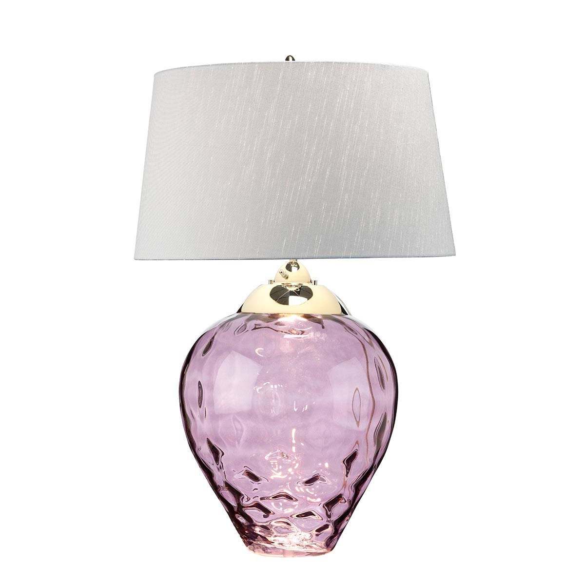 Samara Large Plum Glass 2 Light Table Lamp Silver Faux Silk Shade