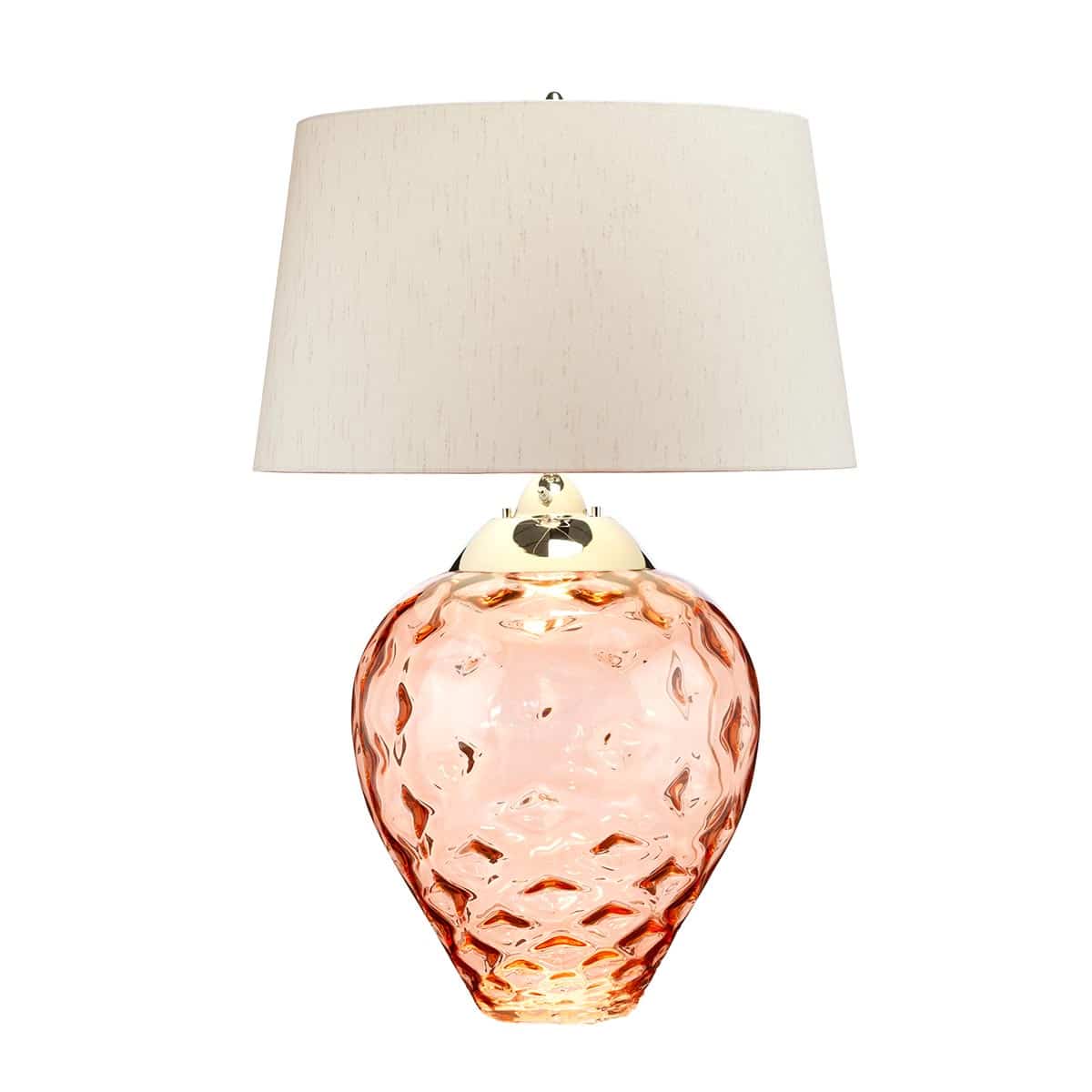 Samara Large Salmon Glass 2 Light Table Lamp Taupe Faux Silk Shade