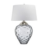 Samara Large Smoked Glass 2 Light Table Lamp Grey Faux Silk Shade