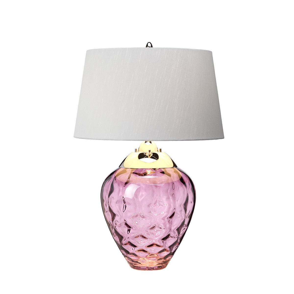 Samara Textured Plum Glass 2 Light Table Lamp Silver Faux Silk Shade