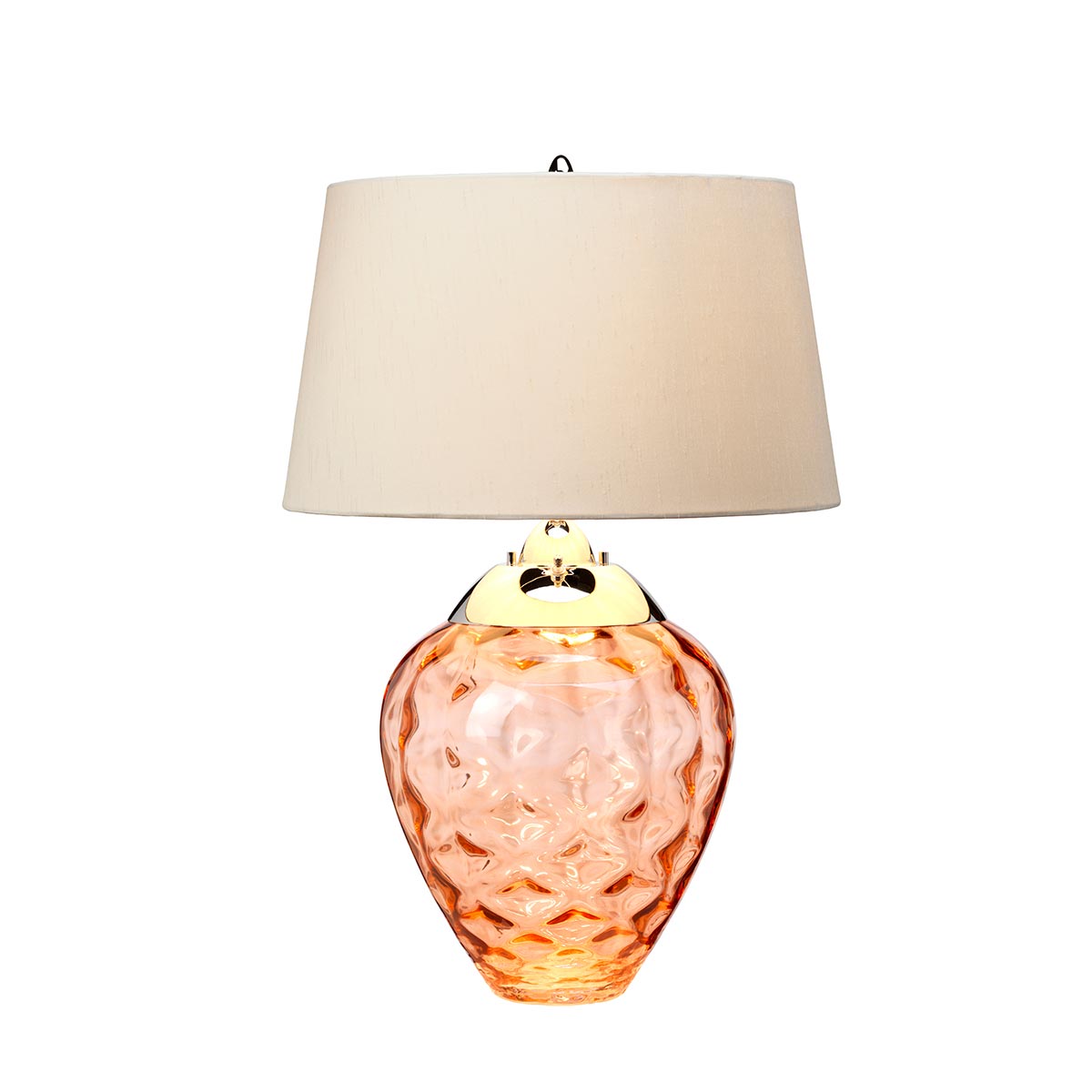 Samara Textured Salmon Glass 2 Light Table Lamp Taupe Faux Silk Shade