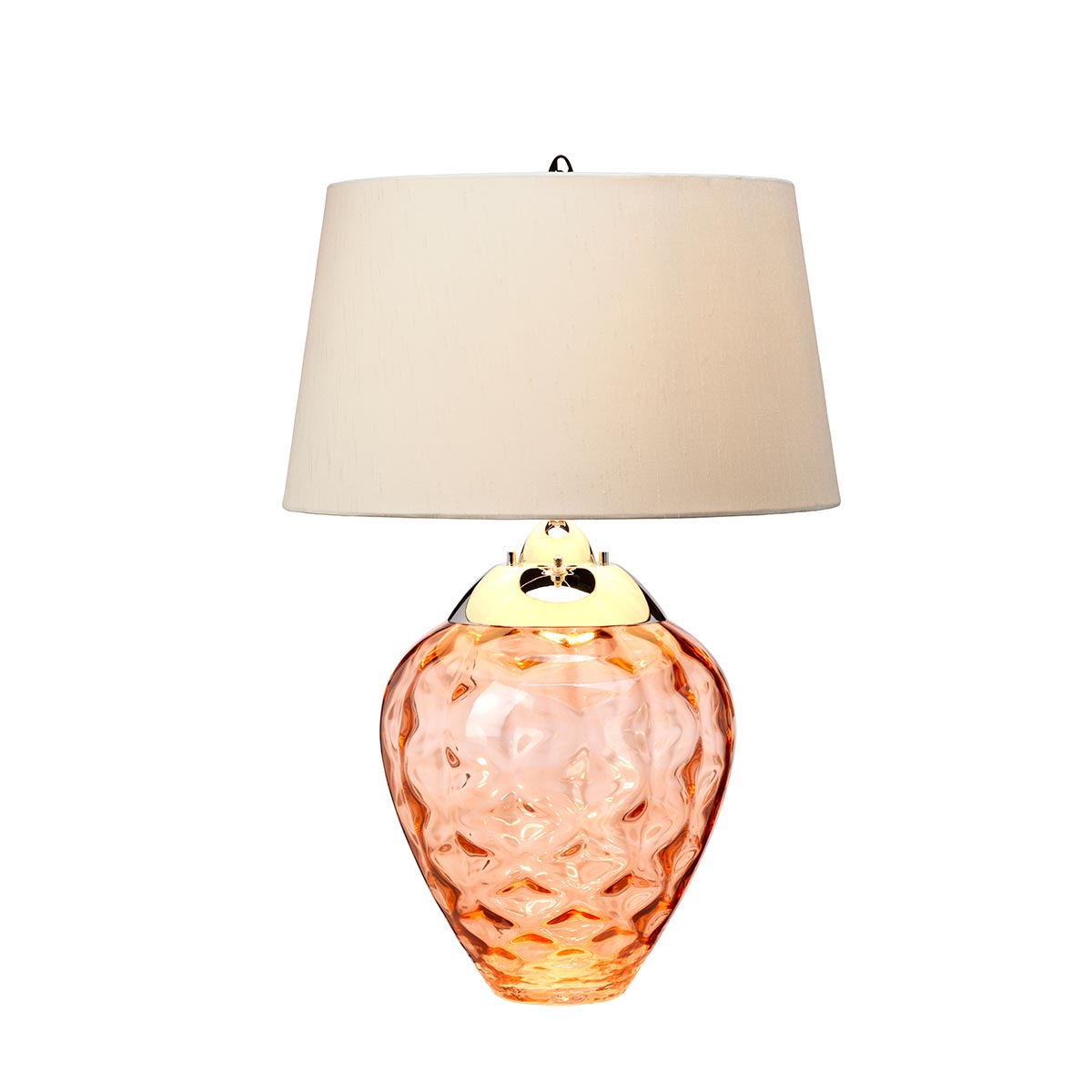 Samara Textured Salmon Glass 2 Light Table Lamp Taupe Faux Silk Shade