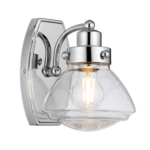 Quintiesse Scholar 1 lamp chrome bathroom wall light with seeded glass shade main image