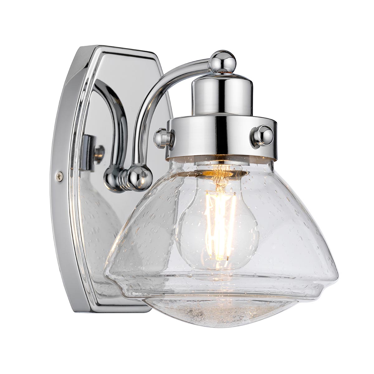 Scholar 1 Lamp Polished Chrome Bathroom Wall Light Seeded Glass