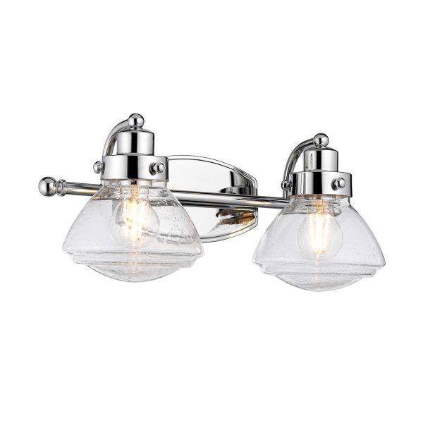 Quintiesse Scholar 2 lamp chrome bathroom wall light with seeded glass shades main image