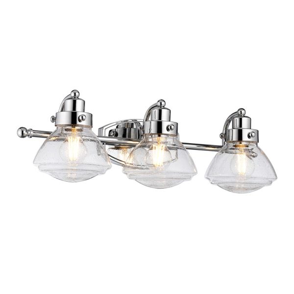 Quintiesse Scholar 3 lamp chrome bathroom mirror light with seeded glass shades main image