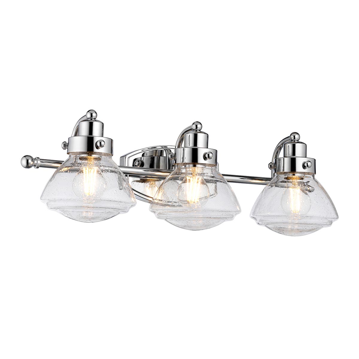 Scholar 3 Lamp Polished Chrome Bathroom Mirror Light Seeded Glass