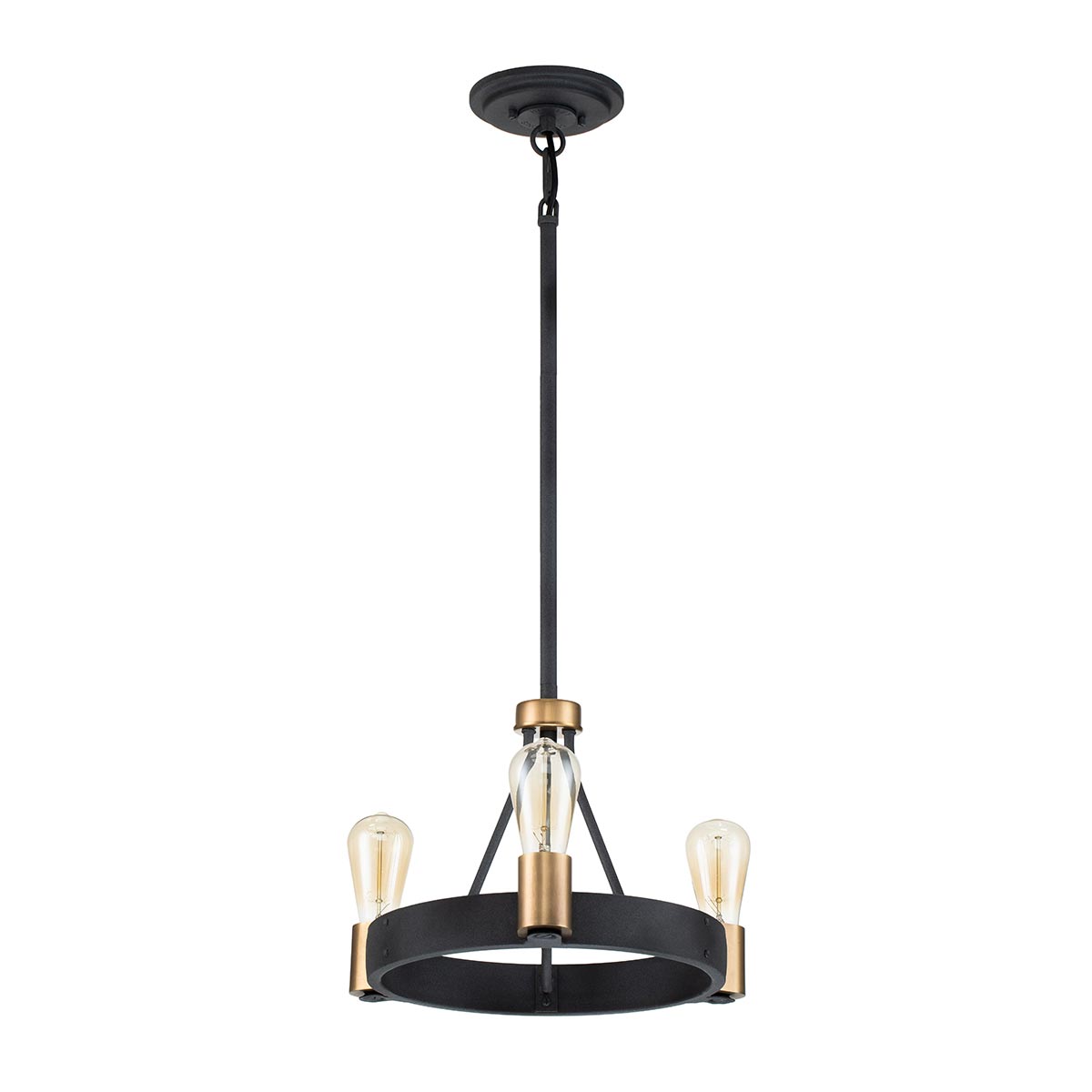 Quintiesse Silas Dual Mount 3 Light Industrial Pendant Aged Zinc / Brass