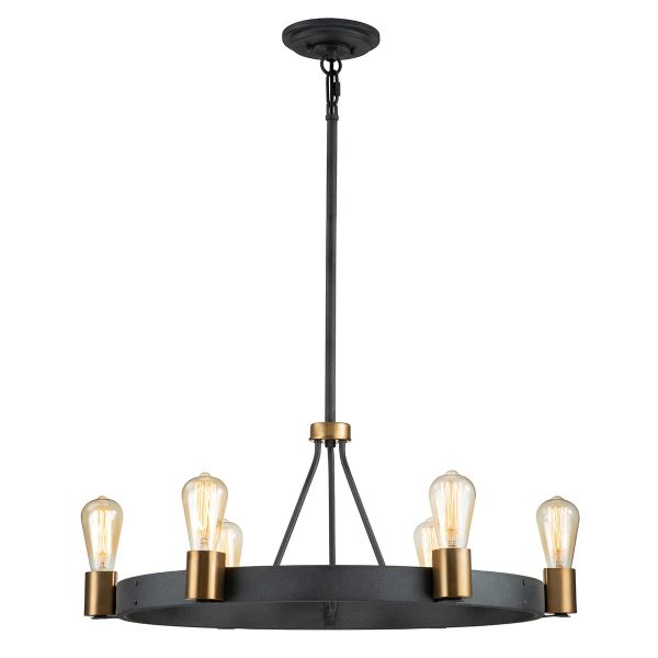 Quintiesse Silas dual mount 6 light pendant finished in aged zinc full height