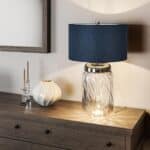 Sola Small 1 Light Clear Glass Table Lamp Polished Nickel Blue Shade