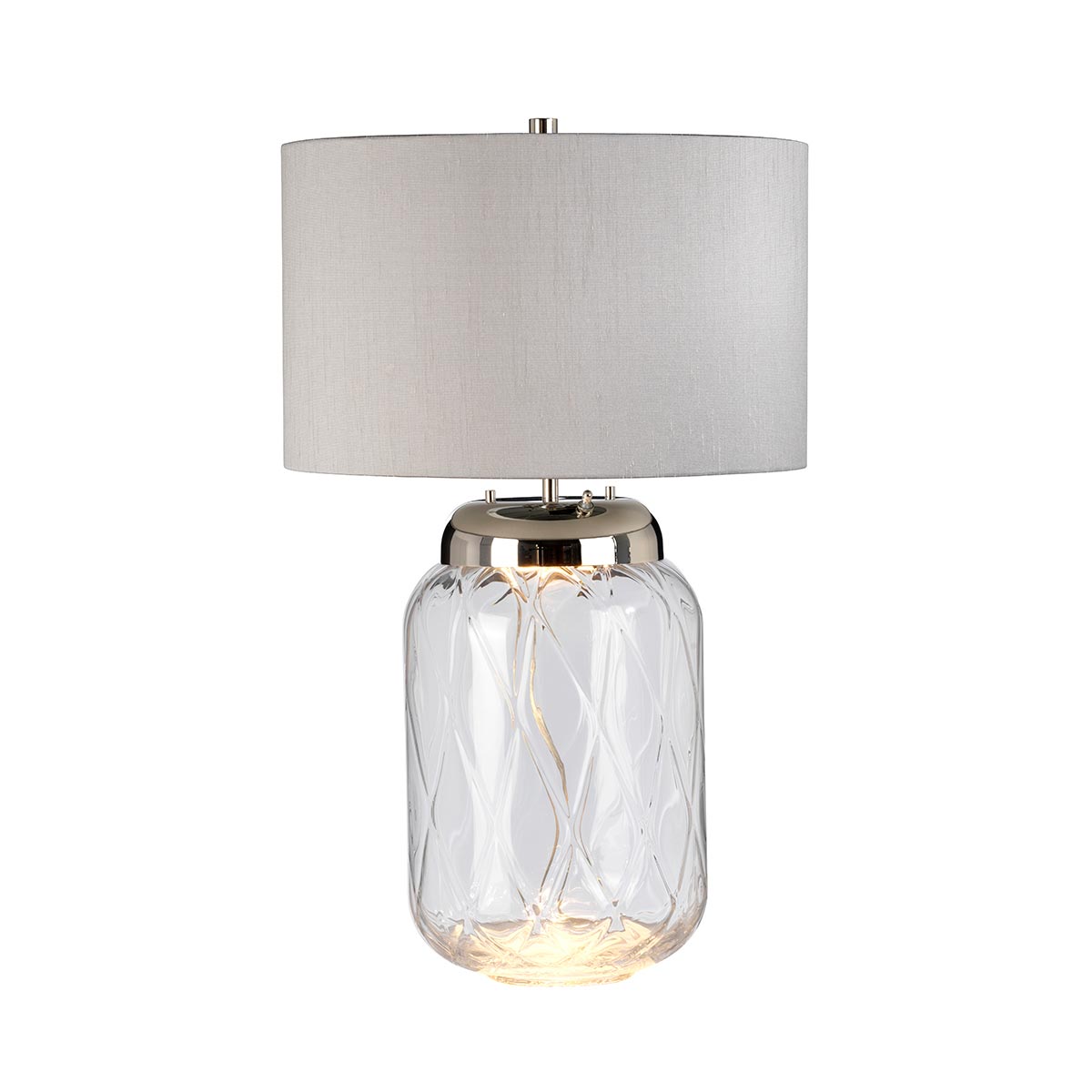 Sola 2 Light Clear Glass Table Lamp Polished Nickel Silver Drum Shade