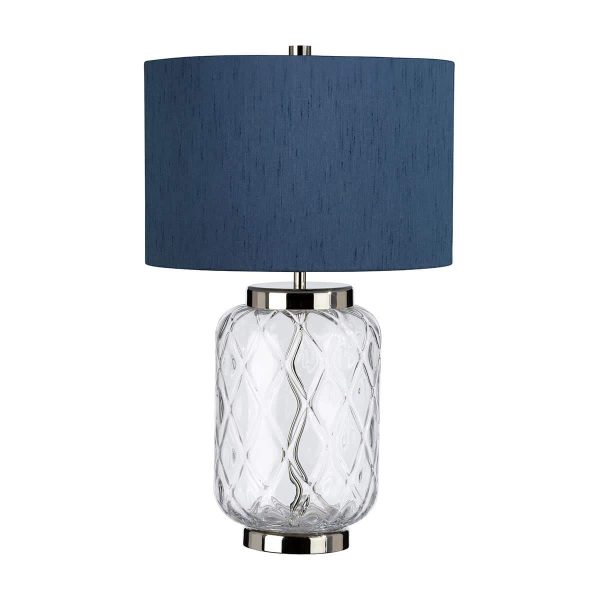 Sola Small 1 Light Clear Glass Table Lamp Polished Nickel Blue Shade
