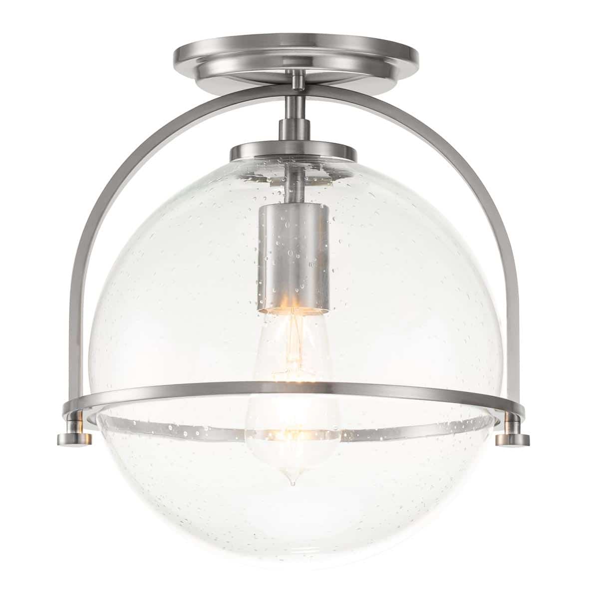 Quintiesse Somerset Flush Ceiling Light Brushed Nickel Seeded Glass