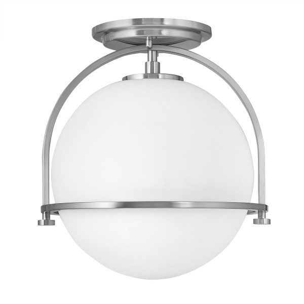 Quintiesse Somerset 1 lamp flush ceiling light in brushed nickel with opal glass main image