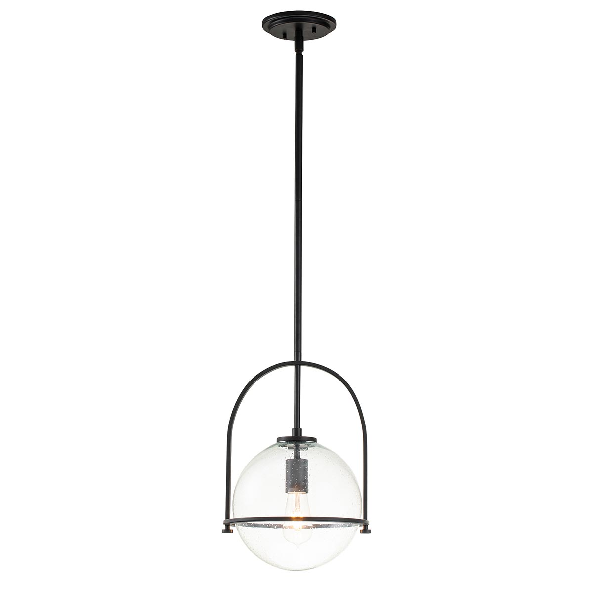 Quintiesse Somerset 1 Light Ceiling Pendant Matt Black Seeded Glass