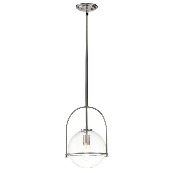 Quintiesse Somerset 1 Light Ceiling Pendant Brushed Nickel Seeded Glass