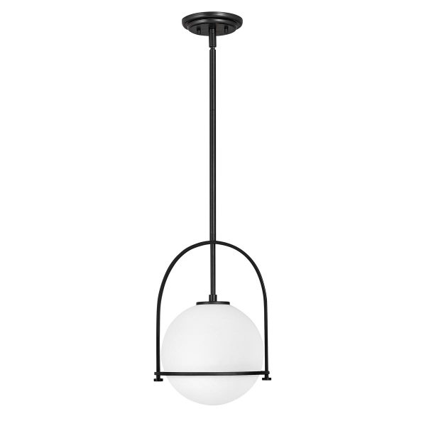 Quintiesse Somerset 1 Light Ceiling Pendant Matt Black Opal Glass