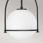 Quintiesse Somerset 1 Light Ceiling Pendant Matt Black Opal Glass
