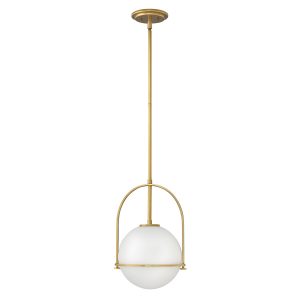 Quintiesse Somerset 1 light pendant in heritage brass with opal white glass full height