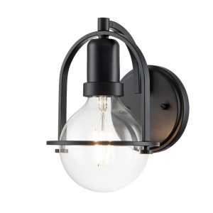 Quintiesse Somerset 1 lamp single wall light in black with clear glass globe bulb