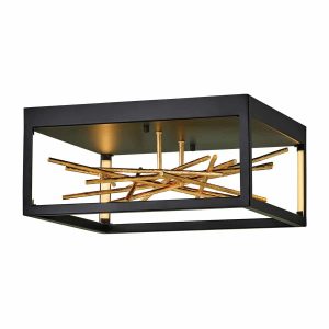 Quintiesse Styx modern LED designer flush ceiling light in black and gold main image