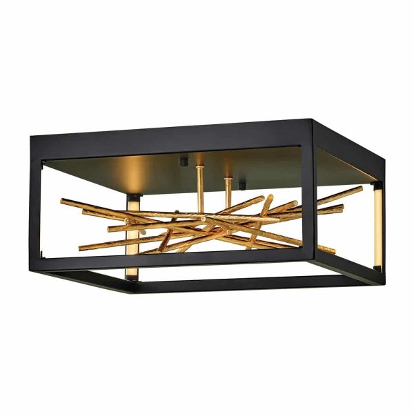 Quintiesse Styx modern LED designer flush ceiling light in black and gold main image